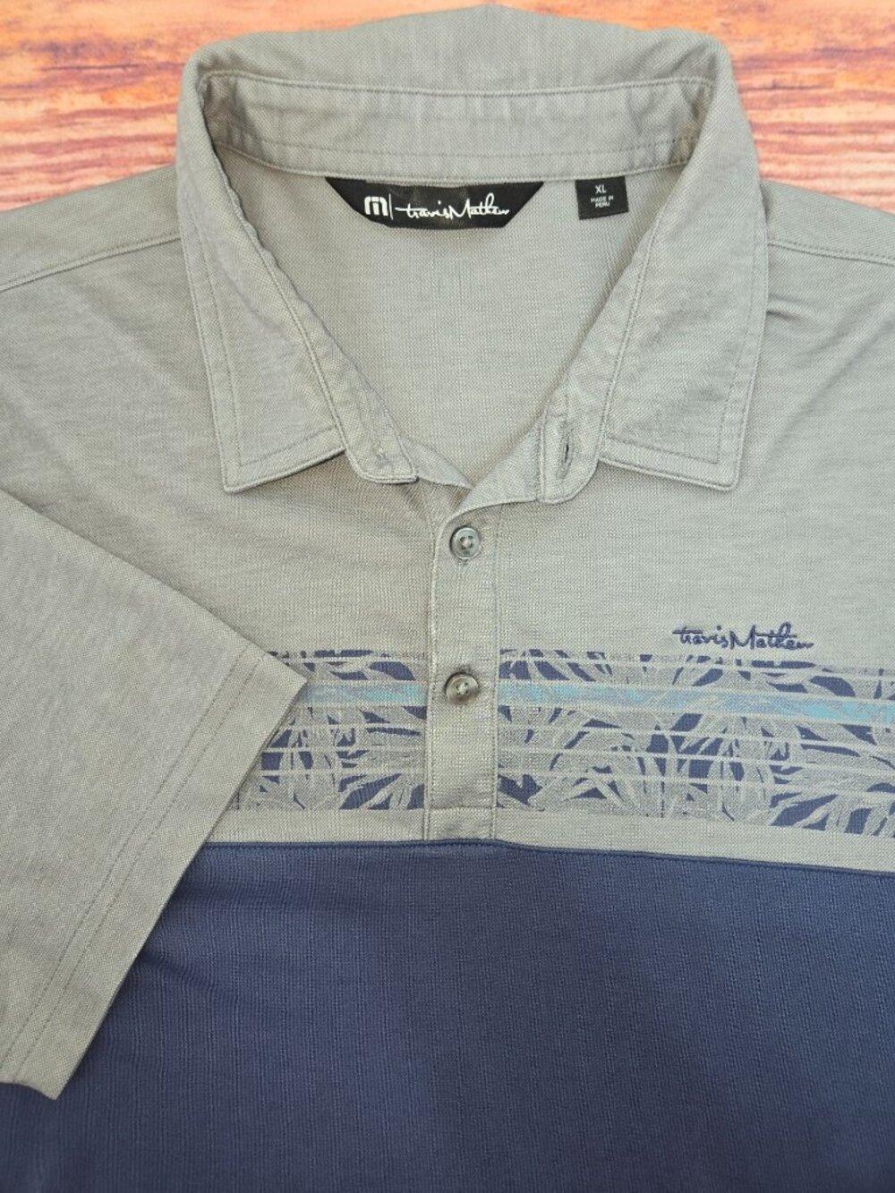 Travis Mathew Mens Gray & Blue Colorblock Polo XL
